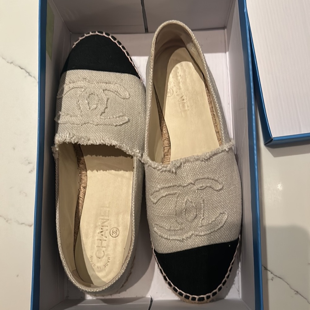 CHANEL Espadrilles canvas shoe Size EU 40 LOGO Authentic
